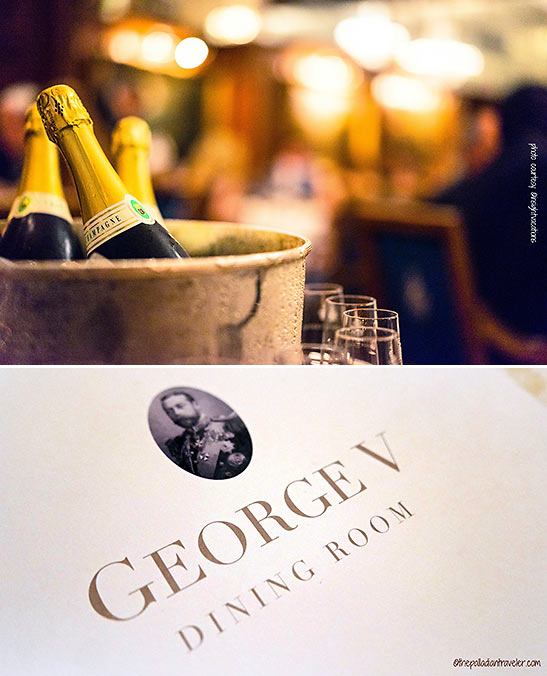 champagne and menu at the King George V Dining Room