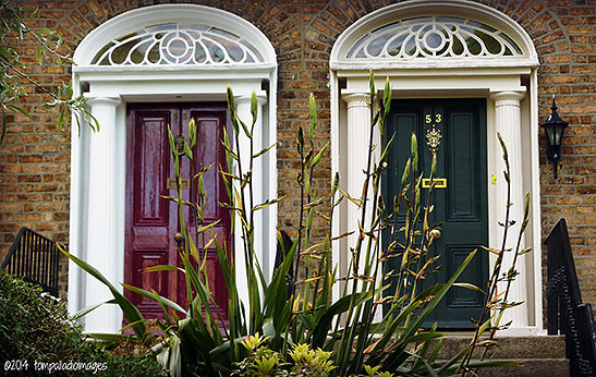 colorful front doors of Georgian row house, Dublin