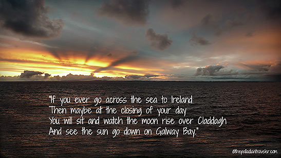 Galway Bay sunset picture with lyrics from a song about Galway Bay written by Dr. Arthur Colahan