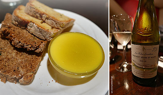 French muscat from the Loire Valley and artisan brown bread with butter