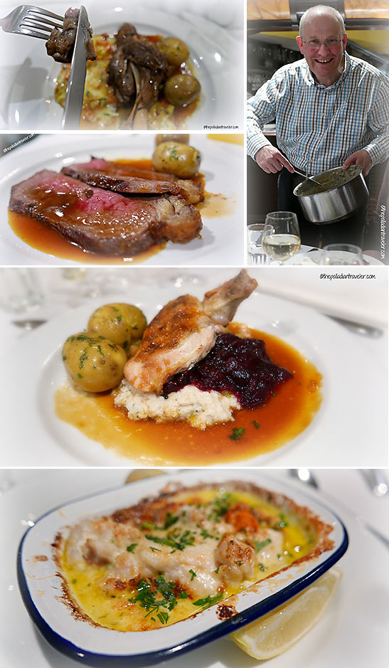 Tom O'Connell with his dishes: roasted leg of lamb, rib of beef in a three-day gravy, charcoal oven-roasted breast of guinea fowl and fish pie