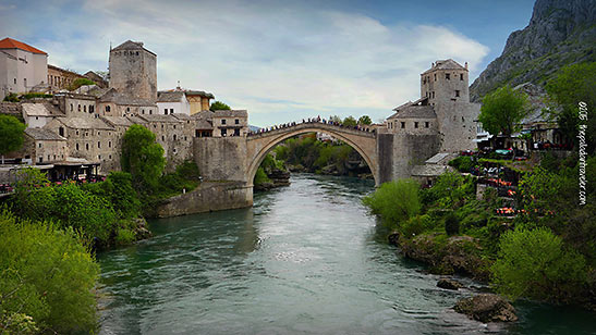the Stari Most or Old Bridge over the Neretva River in Mostar
