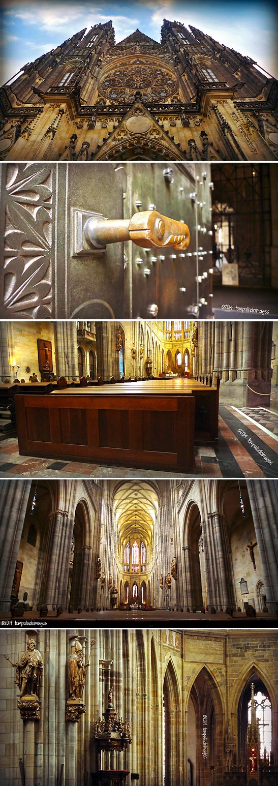 exterior and interior views of the St. Vitus Cathedral