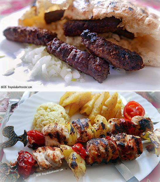 Bosnian dish of grilled minced-meat sausage links and diced onion stuffed into pita bread and chicken kebab