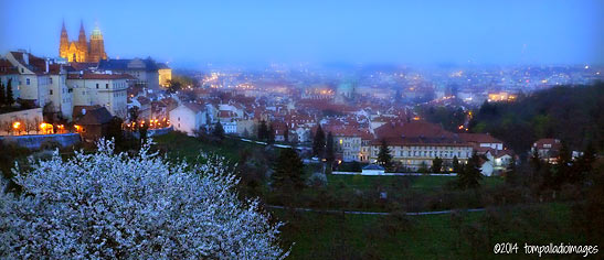 view of Prague at dusk from Strahov