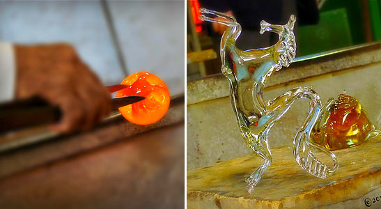artisan glassblower's work: a glass horse and snail