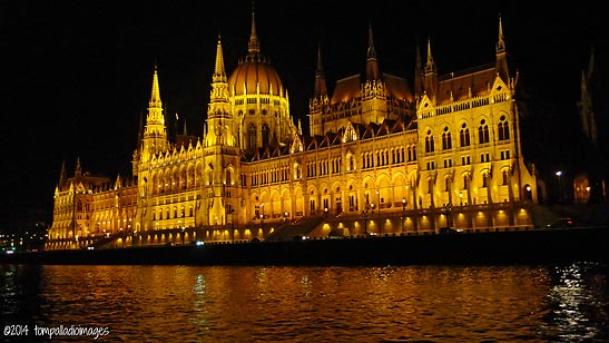 evening scene of buildings along the Danube near the Chain Bridge, Budapest