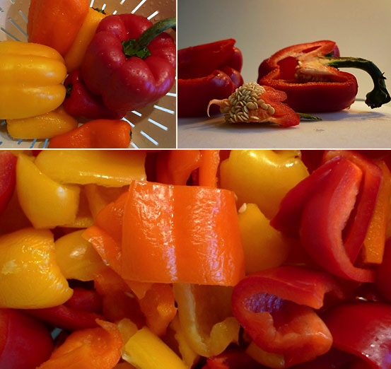 red, yellow and orange bell peppers