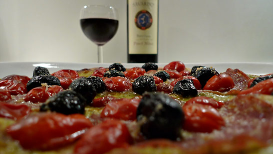 the writer's flatbread pizza with wine