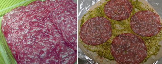 Salame Milanese placed on top of piadina