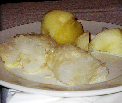 lutefisk served with baked potatoes