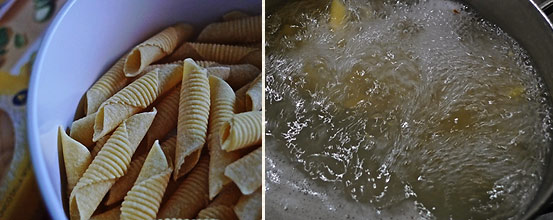 Garganelli pasta in boiling water