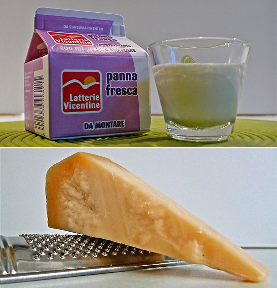 cream and cheese with grater