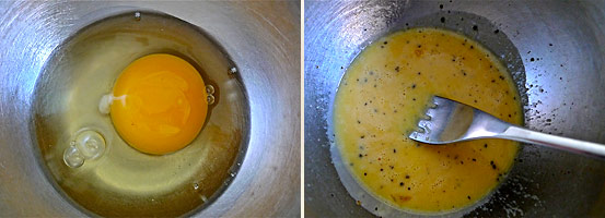 cracked egg and whipped whole egg