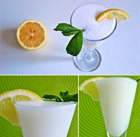 Sgroppino served in a glass with lemon garnishing and mint leaves