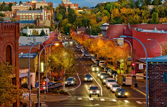 early evening view of main street in Pullman
