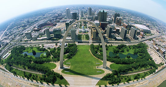 wide angle shot of St. Louis skyline