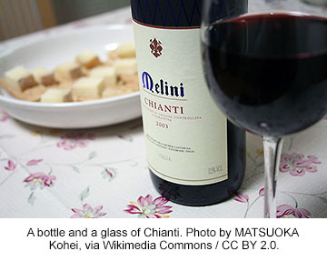 bottle and glass of Chianti wine