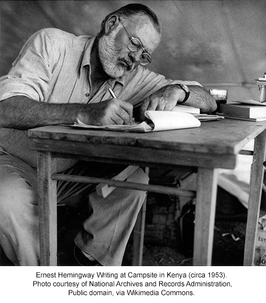 Ernest Hemingway at a campsite in Kenya, 1953