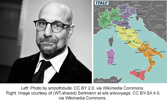 Stanley Tucci and map of Italy