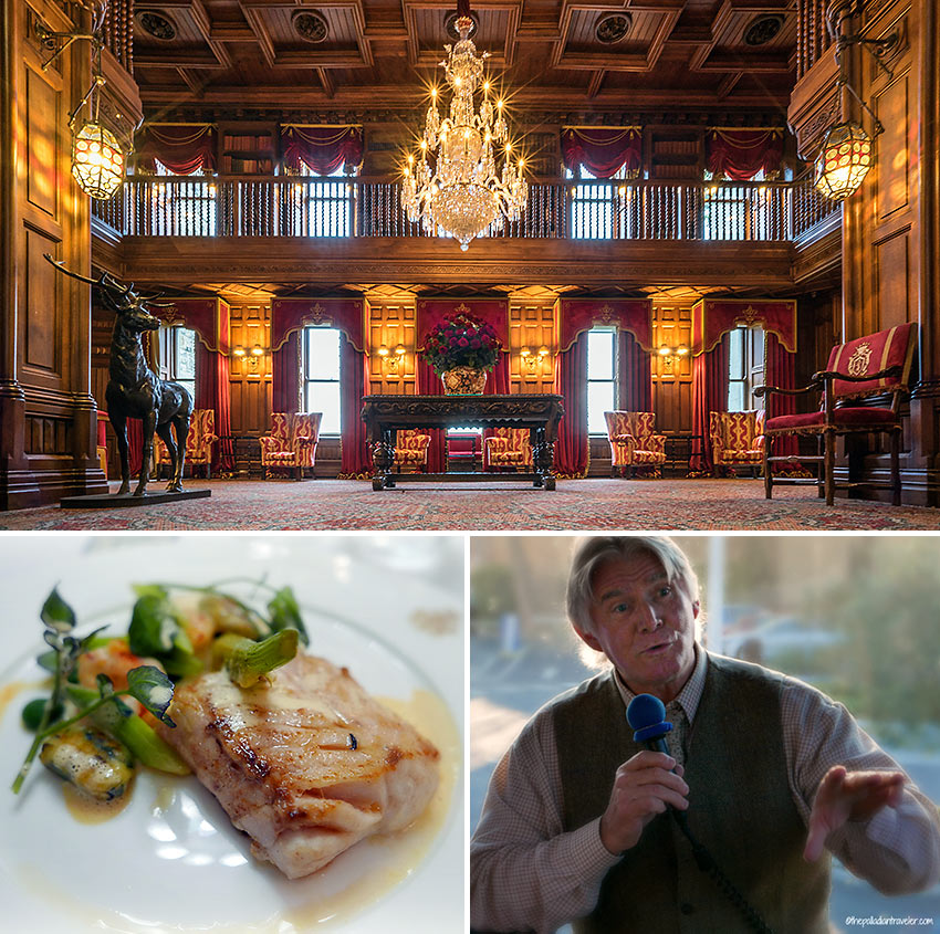 inside Ashford Castle, a dish from Chef Philippe Farineau at the George V Dining Room, and Big Mike