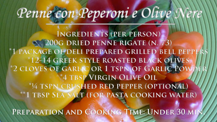 recipe for Penne con Peperoni e Olive Nere