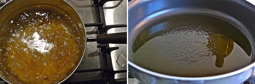 water and olive oil in pans