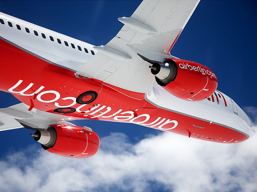 view of a belly of an airberlin plane in flight