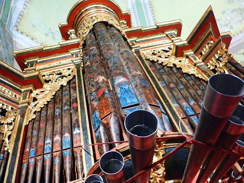 church organ with art work