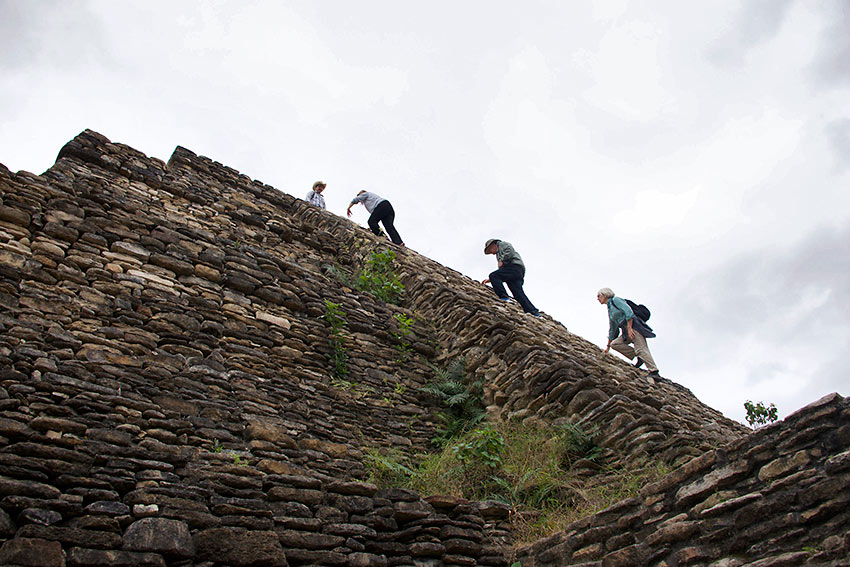 climbing the Great Pyramid of Tonina in Chiapas