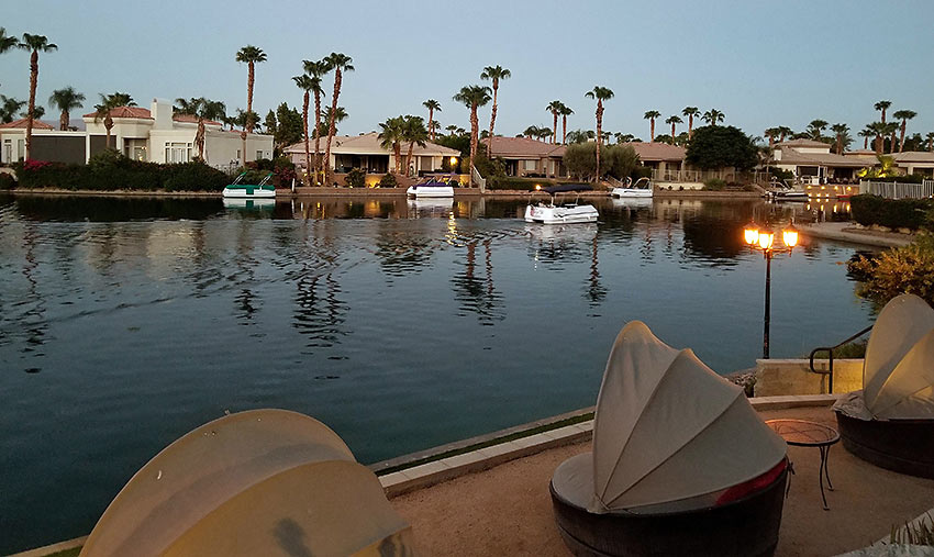Lake La Quinta waterfront at dusk