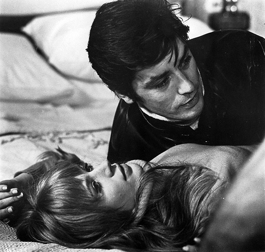 Marianne Faithfull and Alain Delon in a scene from 'The Girl on a Motorcycle'