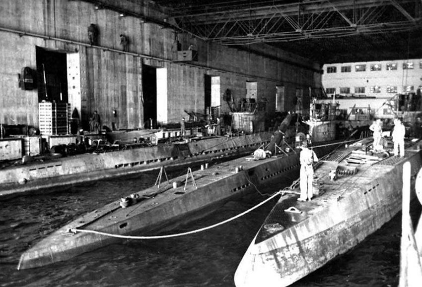 U-Boats at a reinforced concrete pen in Brest France during World War 2