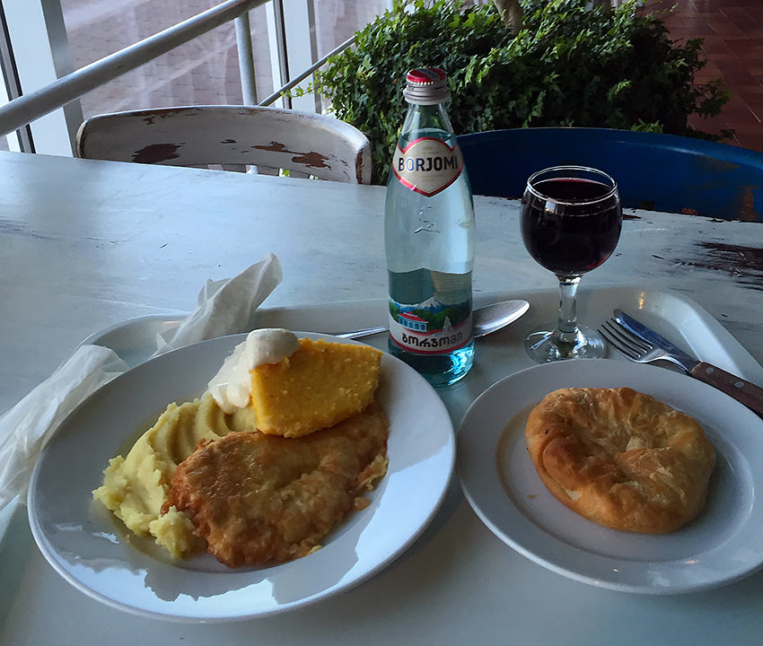 lunch of polenta and wine