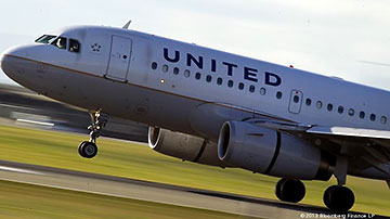 United Airlines jet taking off