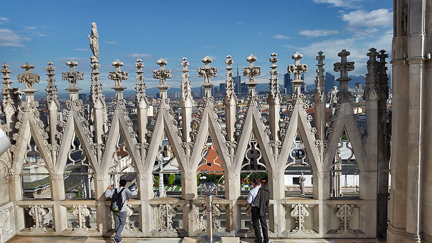 view of the city from the top of the Duomo de Milano's terrace