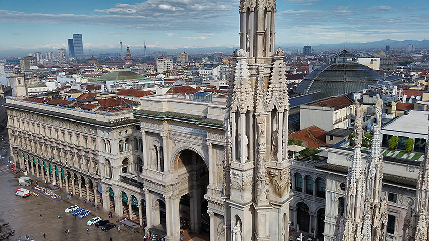 View of Galleria Vittorio Emanuele II Arcade from the stairway at the Duomo