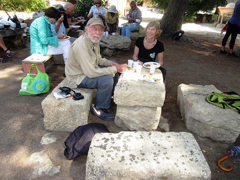 writer having lunch on 2700-year old Phoenician stones