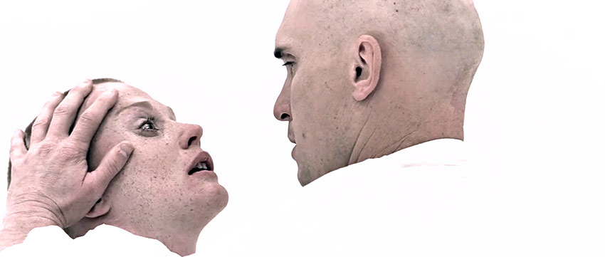 Robert Duvall And Maggie McOmie in a scene from THX 1138