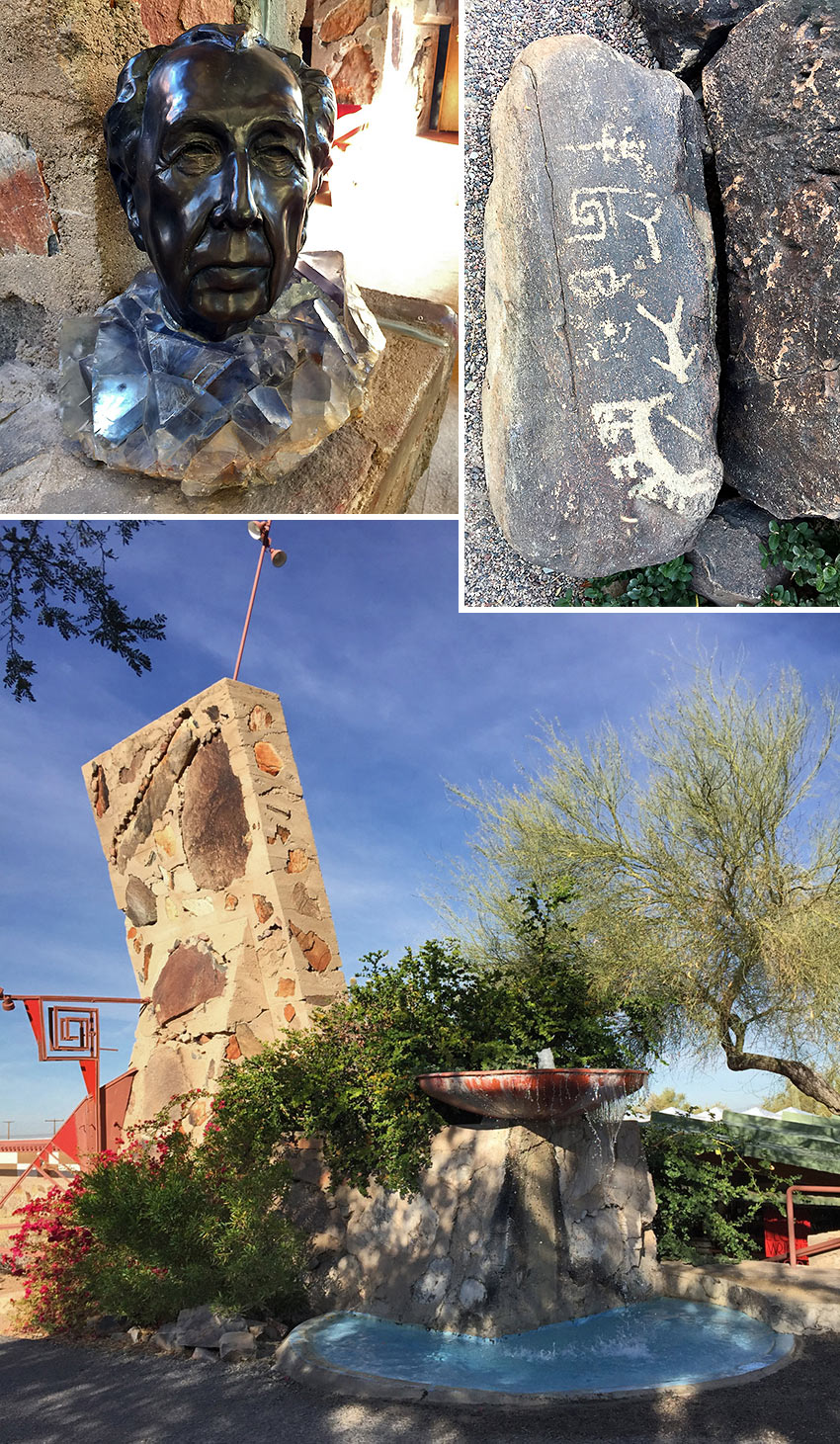 Frank Lloyd Wright's bust, Taliesin West and Petroglyphs