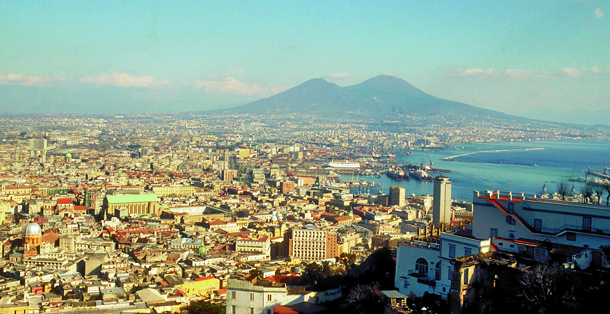 panoramic view of Naples, the Bay of Naples and Mt. Vesuvius