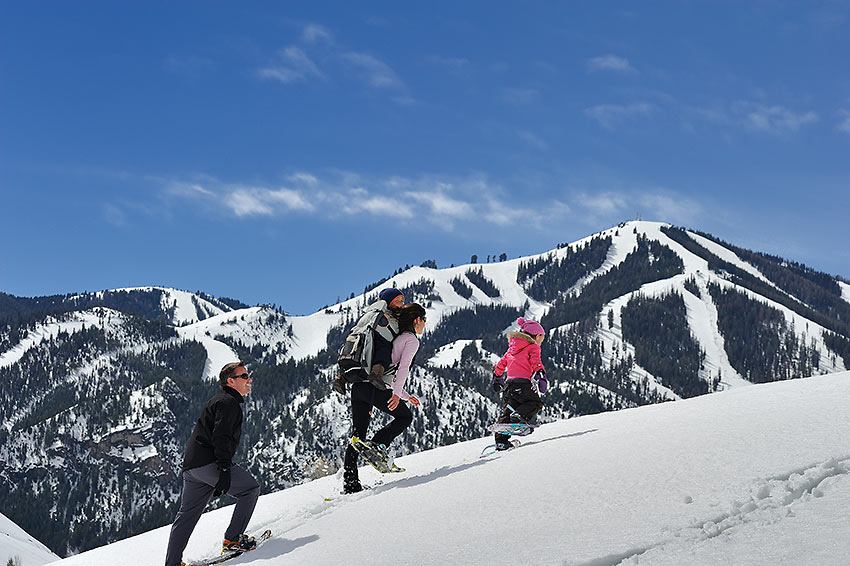 snowshoeing family at Sun Valley