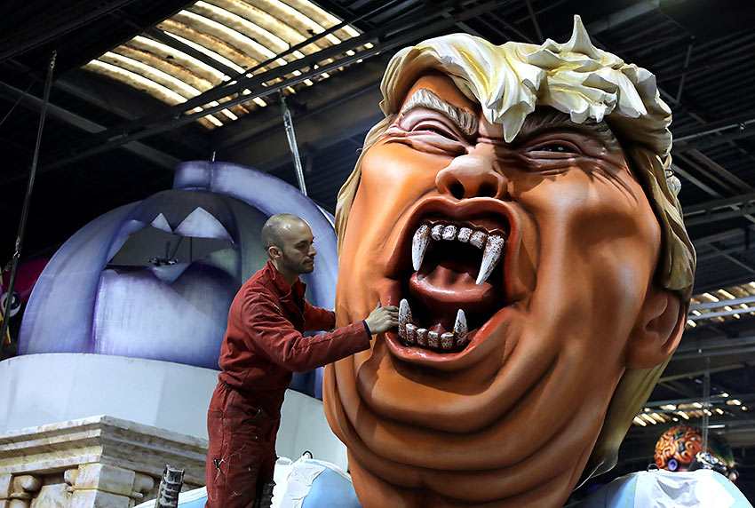 creation of a float featuring Donald Trump at a carnival in Nice, France