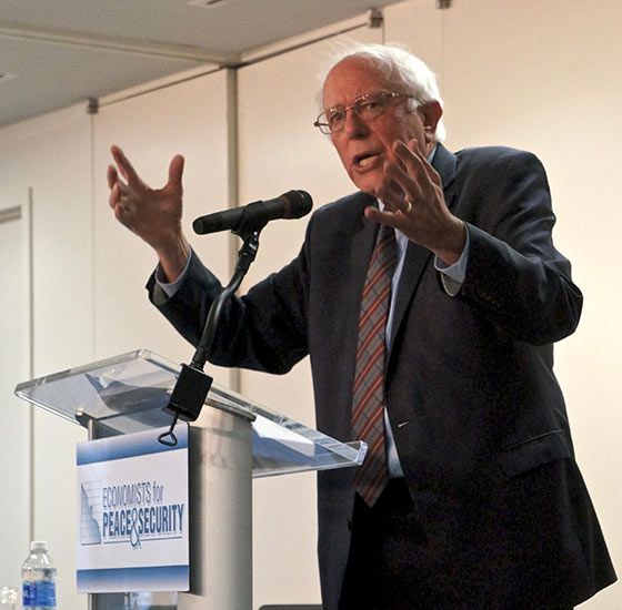 Bernie Sanders at a symposium for the Economists for Peace and Security