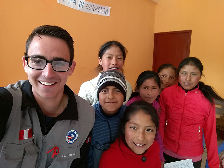 the writer with students from his weekly English workshop