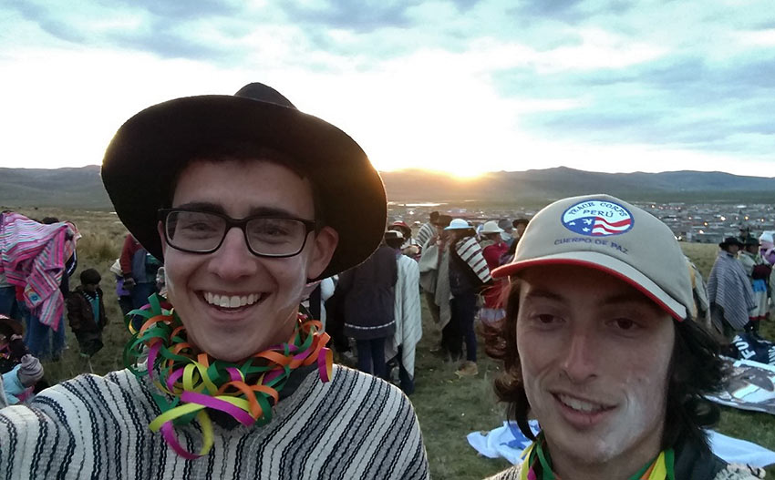Alex and a friend at a town festival