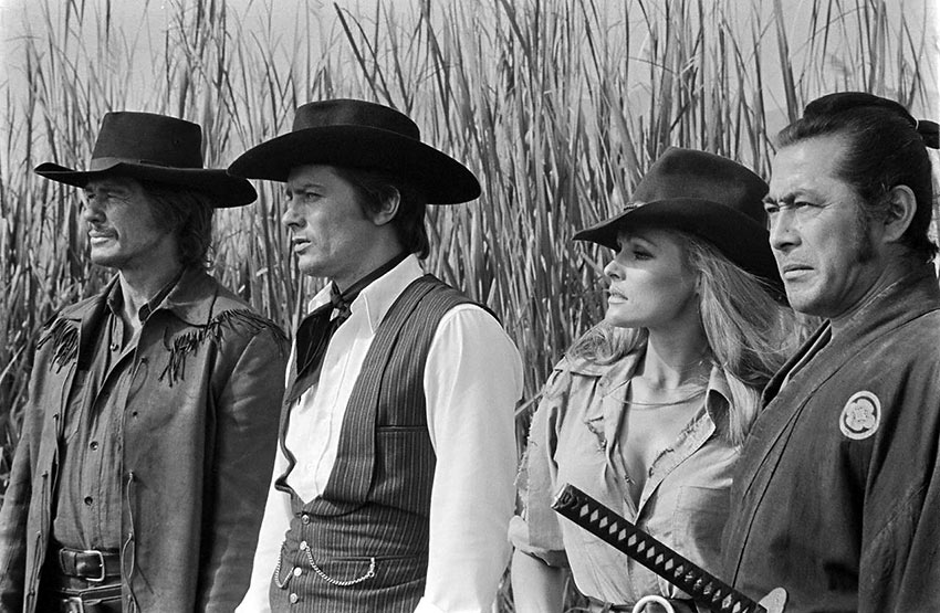 Charles Bronson, Ursula Andress, Toshirô Mifune and Alain Delon in Red Sun