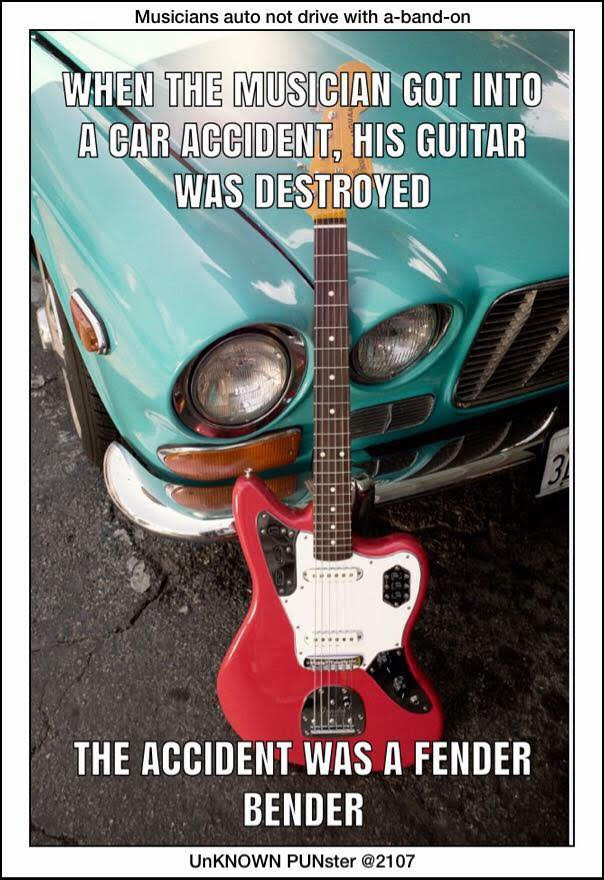 a musician's guitar in a car accident