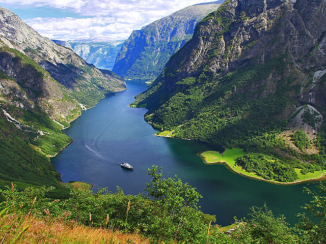 cruise ship in a Norwegian fjord