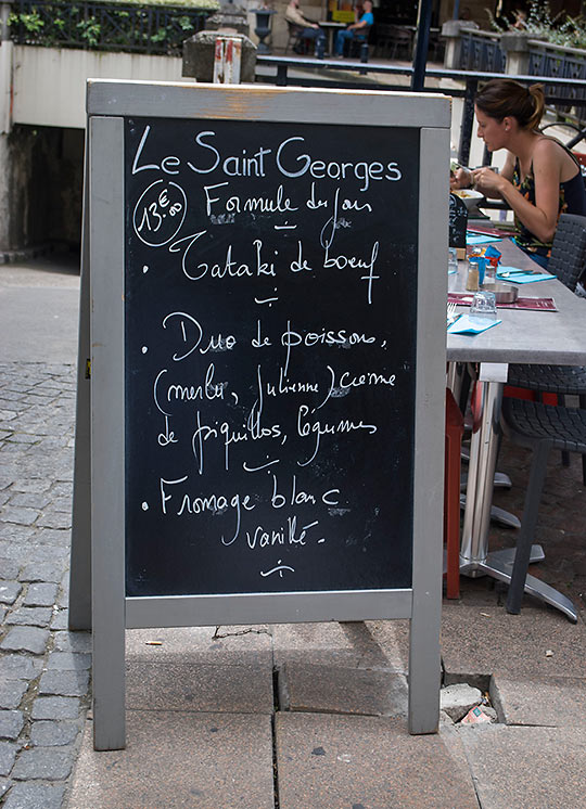 chalk board menu at Le Saint Georges